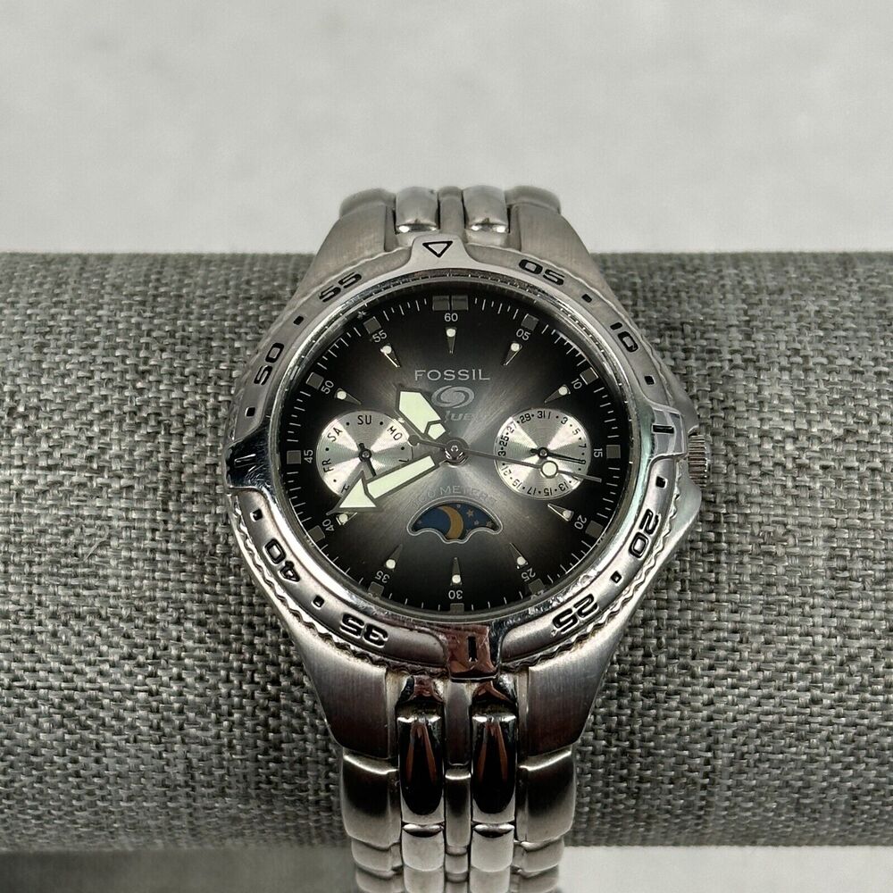Fossil Women's Silver Stainless Steel Moonphase Watch - Black Dial